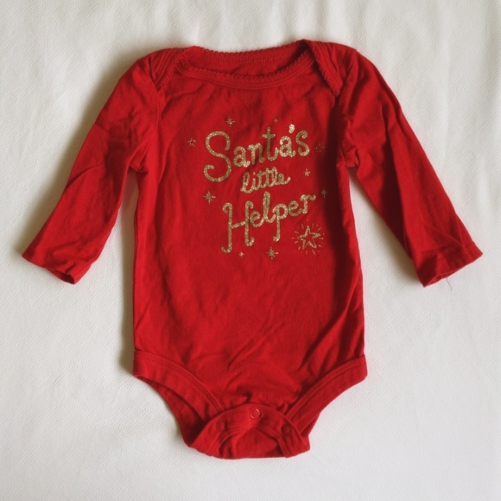 george red santa long sleeve bodysuit diaper shirt 3-6 months baby girl
